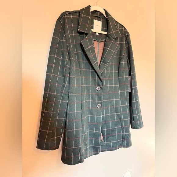 Avec Les Filles • NWT Oversized Knit Plaid Green Plaid Blazer Preppy Academia - Picture 11 of 12